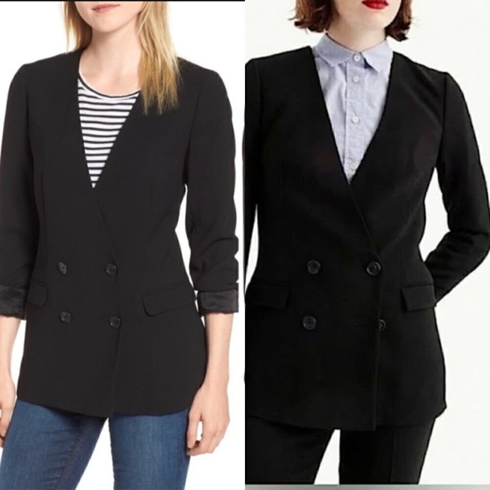 SALE NWOT J. Crew French Girl Black Crepe Double Breasted Collarless Blazer 6